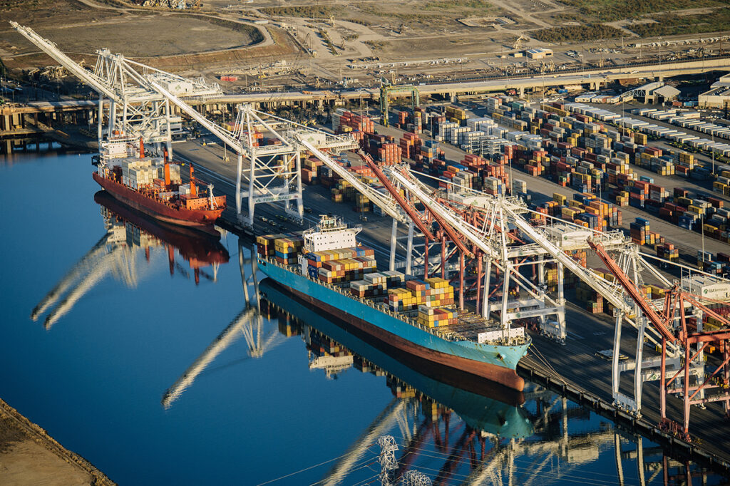 Shipping port representing transportation and logistics surveillance